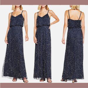 NWT $269 Adrianna Papell‎ Embellished Gown Navy Blue [ SZ 2P Petite ] #Q429